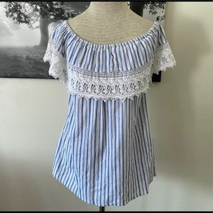 Angie Off The Shoulder Pinstriped Top